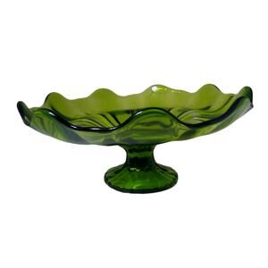 VTG L.E. Smith Green 9 Point Simplicity Pedestal Compote Dish